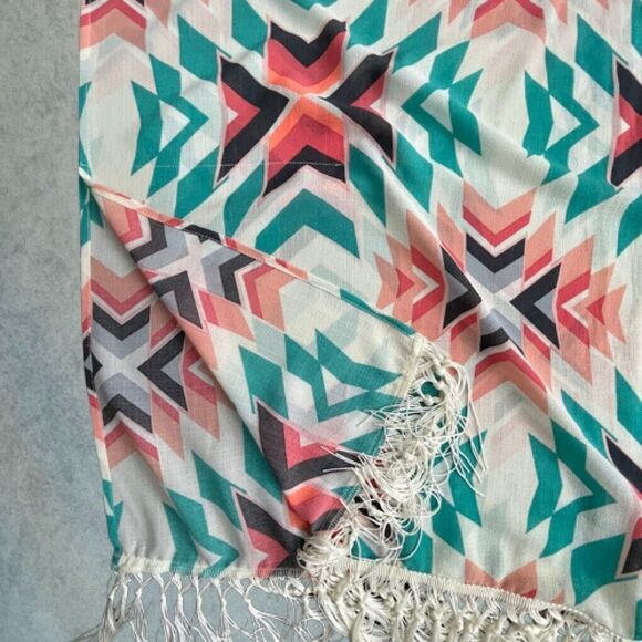 Kimono Cardigan Womens Size S/M Aztec Ivory Open Boxy Fringe Bohemian Cover Up - Picture 5 of 13